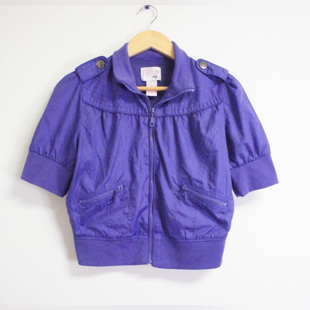 VTG 00's Madrag Purple Polyester  Short Sleeve Cropped Jacket Size M